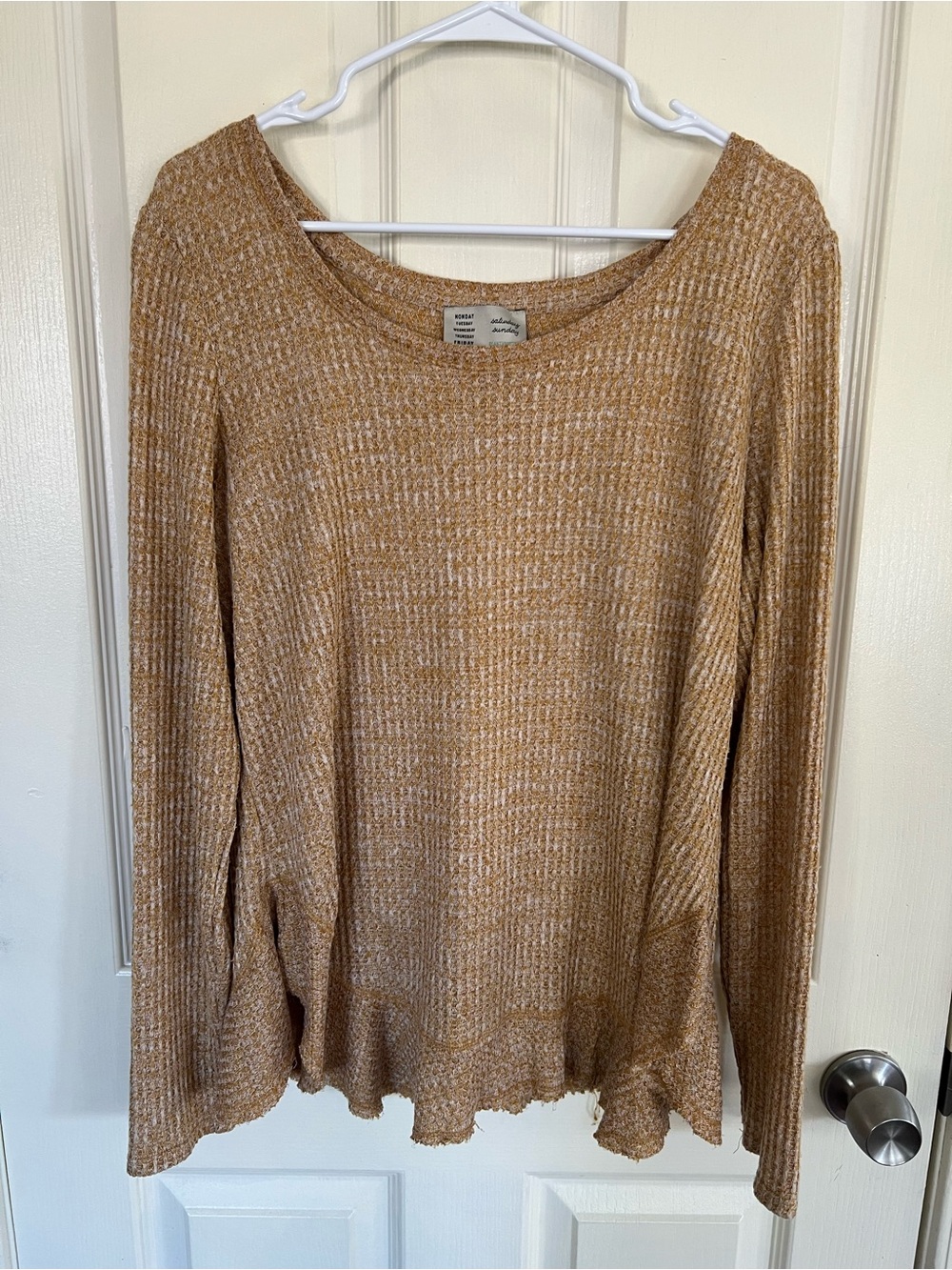 Saturday Sunday Anthropologie Waffle Knit Top Women’s Large Tan Boho Thermal